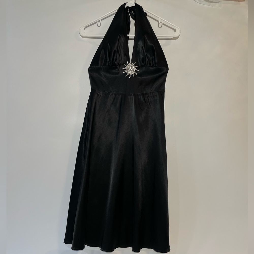 NWT Y2K Eva Franco Satin Halter Dress w/ Broach